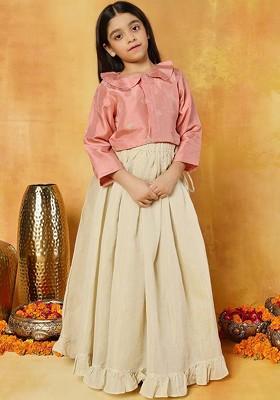 Peach Embroidered Blended Lehenga Choli For Girls