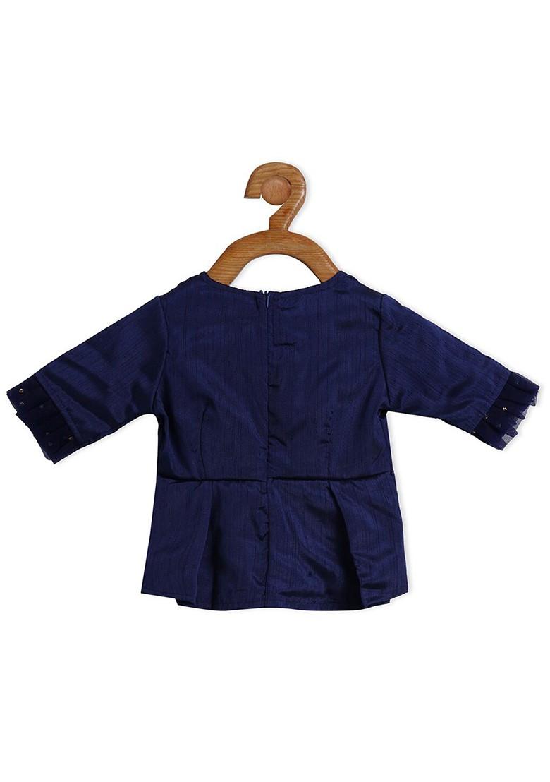 Navy Blue Embroidered Blended Lehenga Choli For Girls - Indya