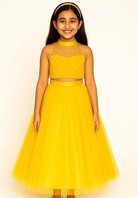 Yellow Embroidered Blended Lehenga Choli For Girls