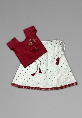 Maroon Embroidered Silk Lehenga Choli For Girls