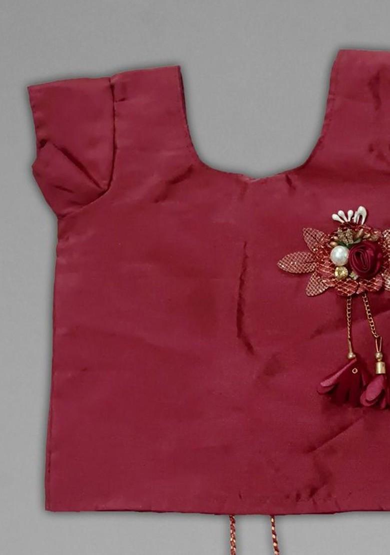 Maroon Embroidered Silk Lehenga Choli For Girls - Indya
