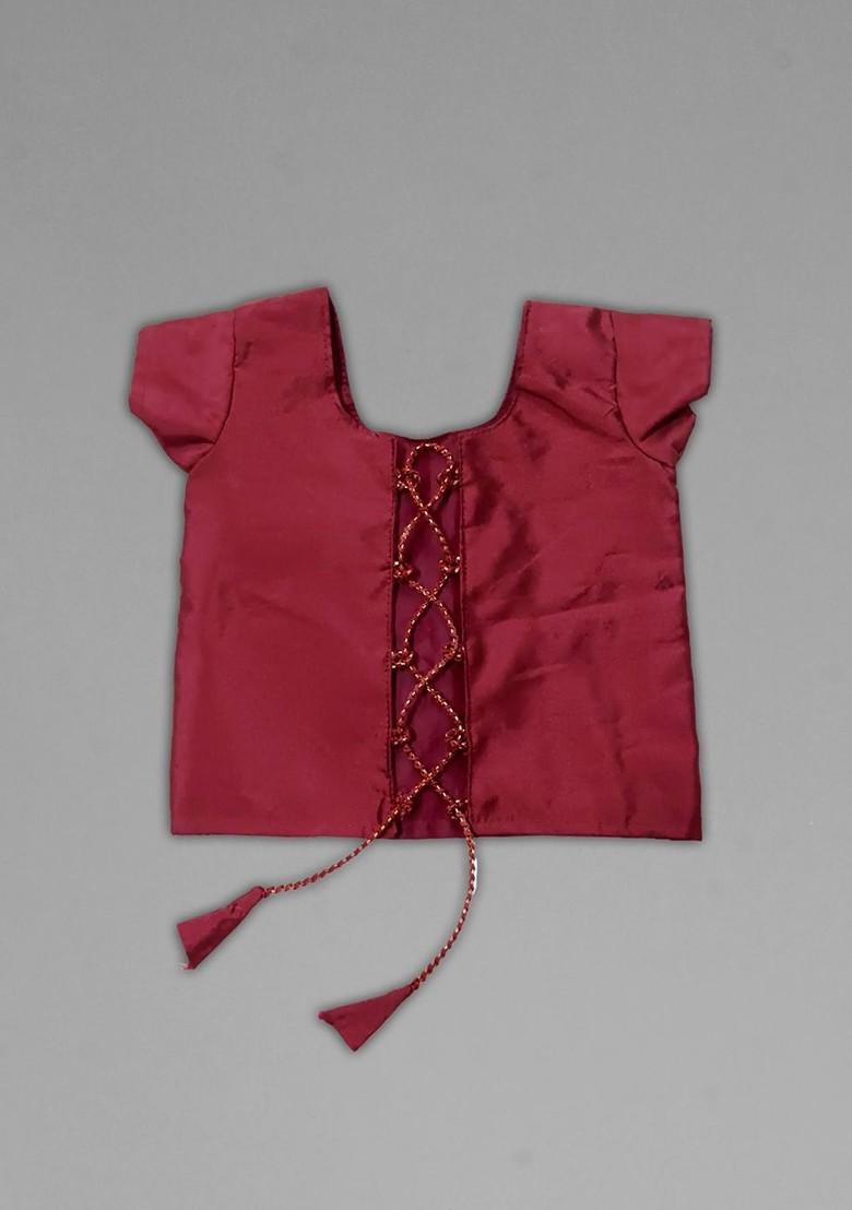 Maroon Embroidered Silk Lehenga Choli For Girls - Indya