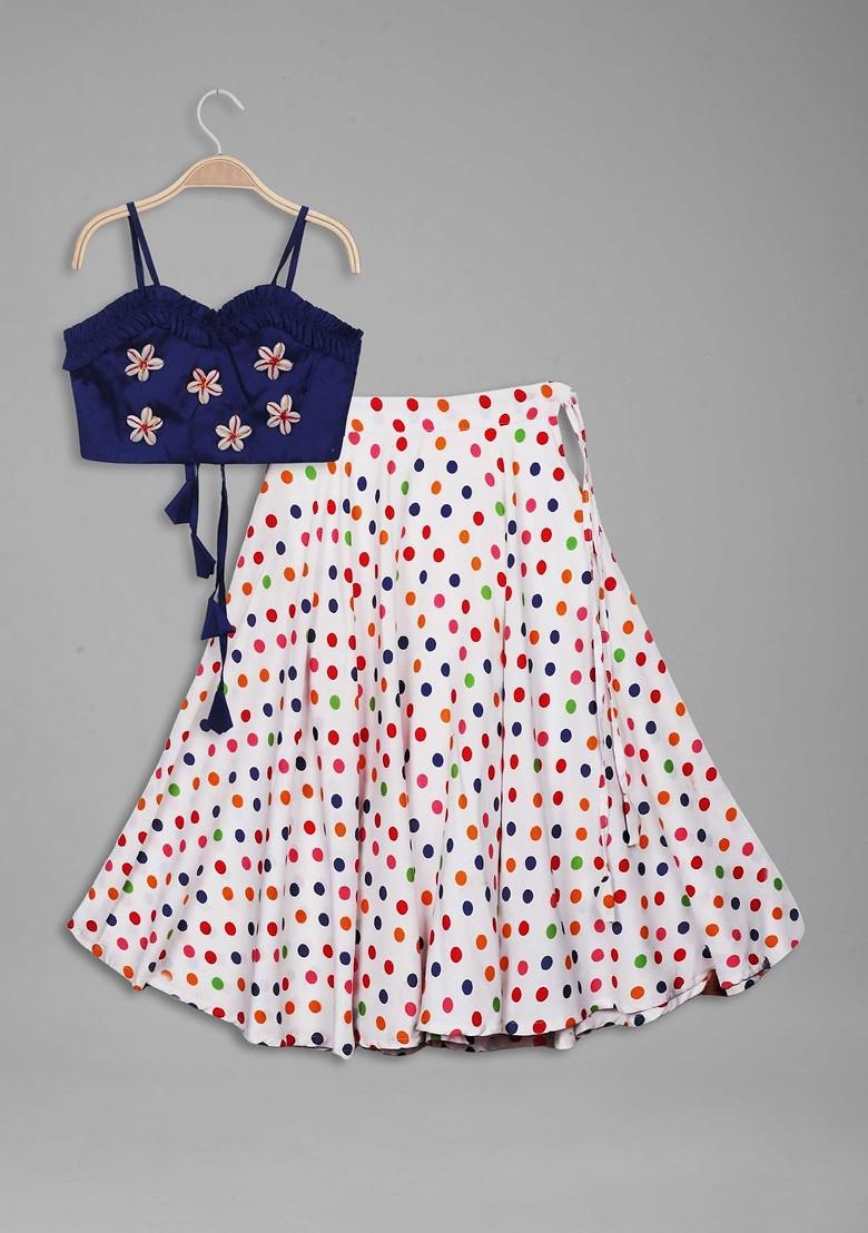 Navy Blue Embroidered Blended Lehenga Choli For Girls - Indya