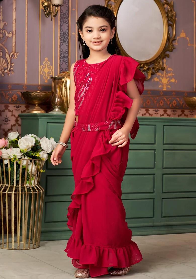 Pink Embroidered Georgette Lehenga Choli For Girls - Indya