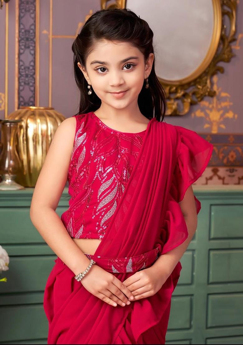 Pink Embroidered Georgette Lehenga Choli For Girls - Indya