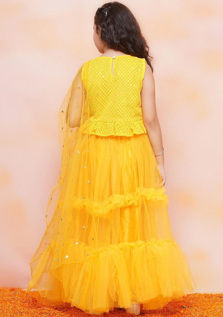 Yellow Embroidered Georgette Lehenga Choli For Girls - Indya
