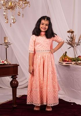 Pink Printed Cotton Blend Lehenga Choli For Girls