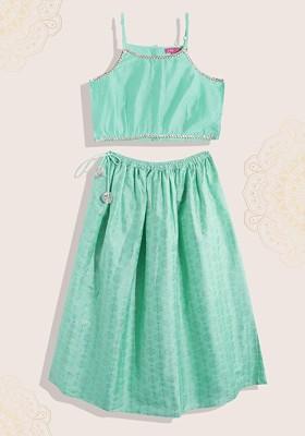 Blue Printed Blended Lehenga Choli For Girls