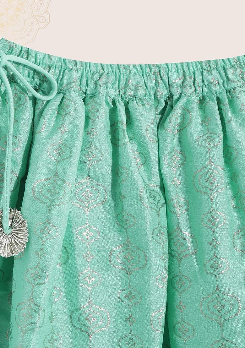 Blue Printed Blended Lehenga Choli For Girls - Indya