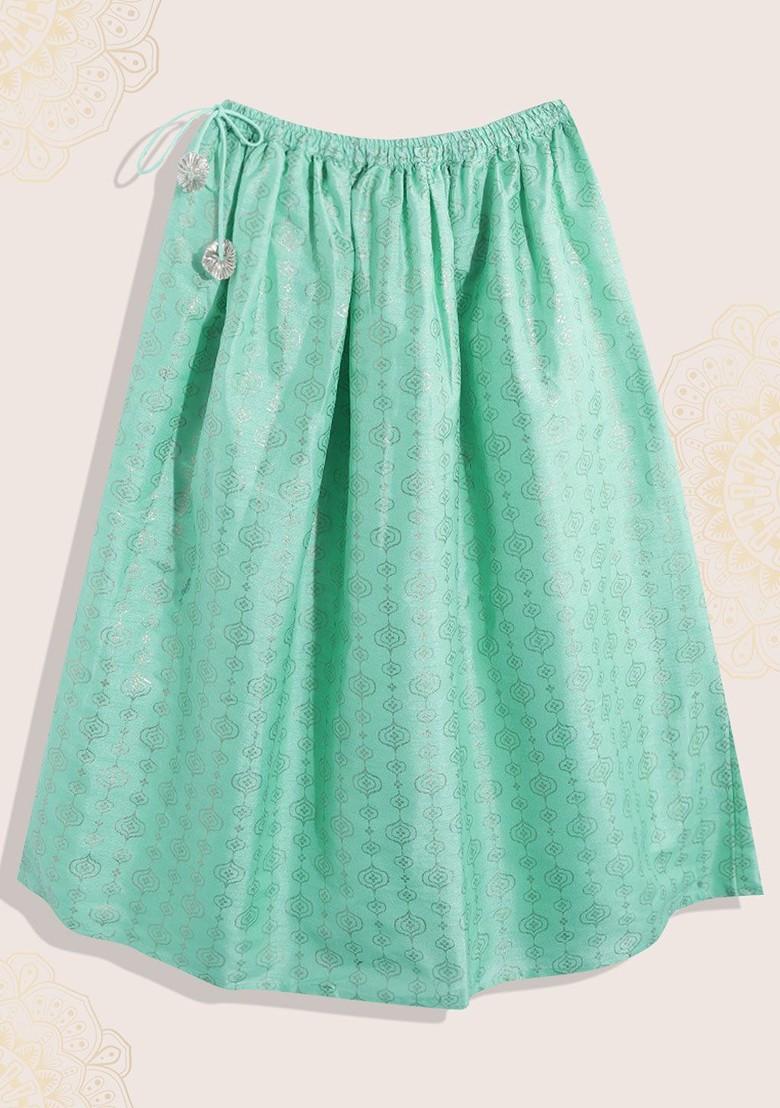 Blue Printed Blended Lehenga Choli For Girls - Indya