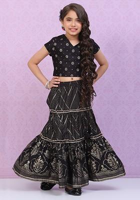 Black Printed Blended Lehenga Choli For Girls