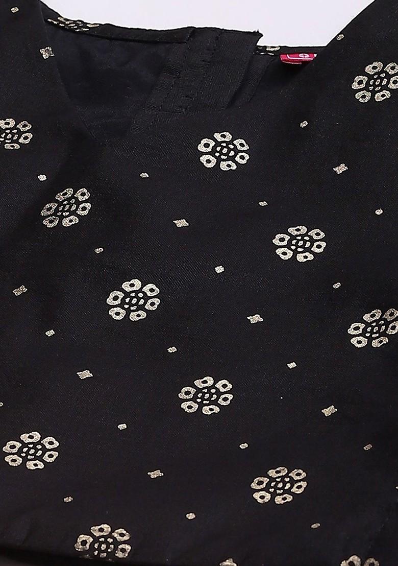 Black Printed Blended Lehenga Choli For Girls - Indya