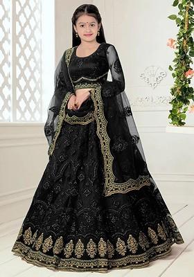 Black Embroidered Blended Lehenga Choli For Girls