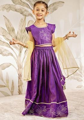 Purple Embroidered Blended Lehenga Choli For Girls