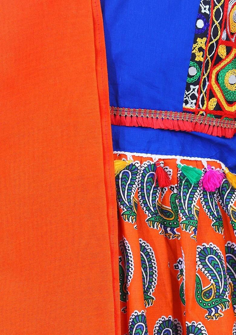 Orange Printed Blended Lehenga Choli For Girls - Indya