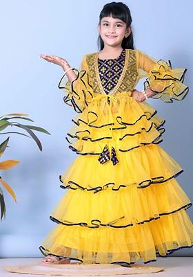 Yellow Embroidered Blended Lehenga Choli For Girls