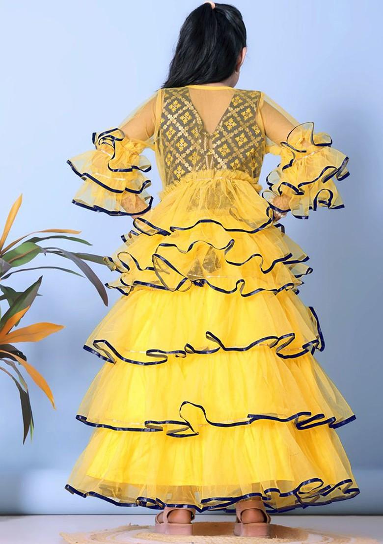 Yellow Embroidered Blended Lehenga Choli For Girls - Indya