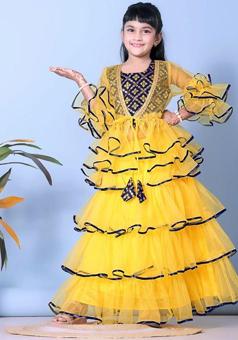 Yellow Embroidered Blended Lehenga Choli For Girls — view on Indya