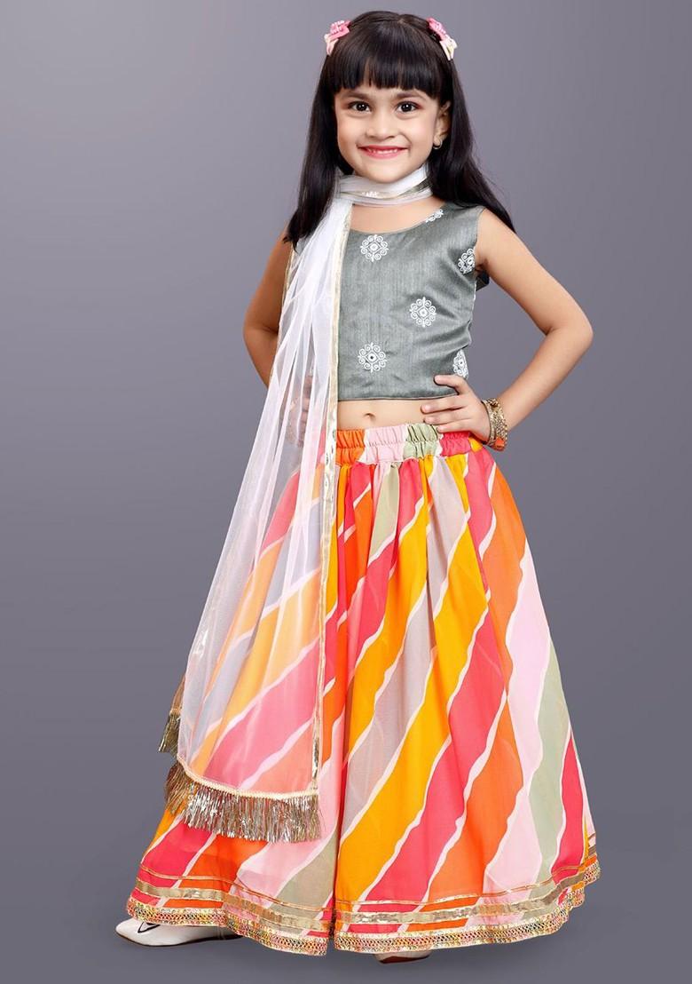 Grey Embroidered Blended Lehenga Choli For Girls - Indya