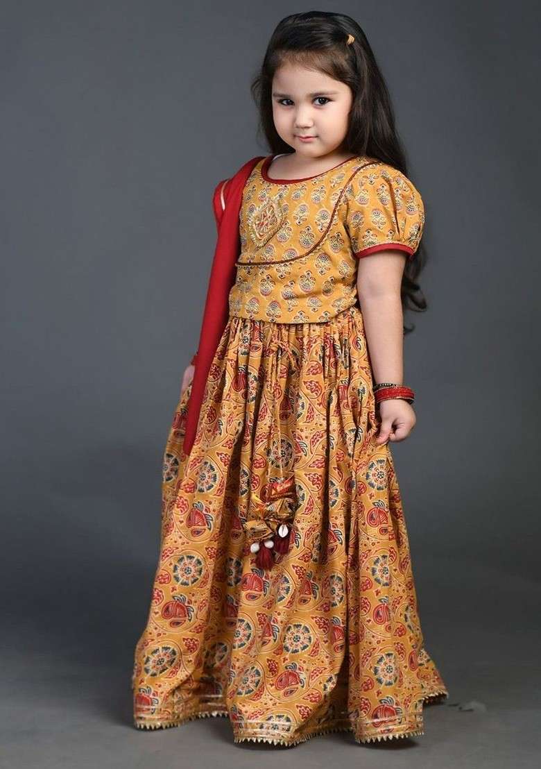 Mustard Embellished Blended Lehenga Choli For Girls - Indya