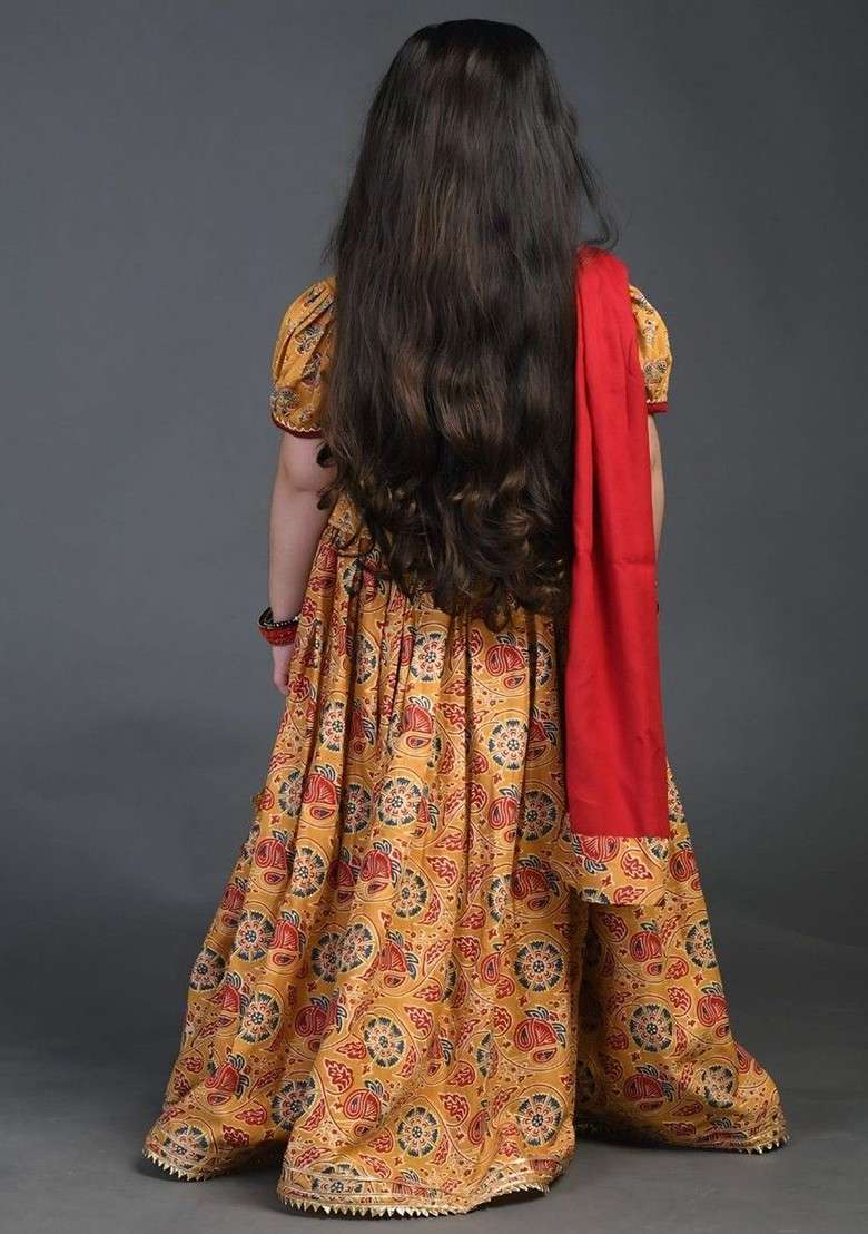 Mustard Embellished Blended Lehenga Choli For Girls - Indya