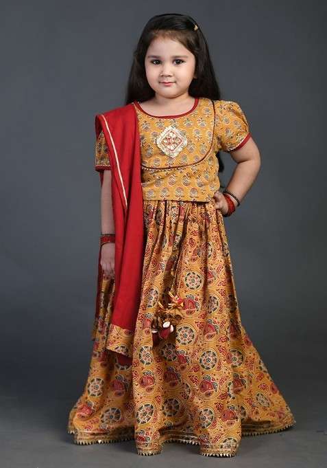 Mustard Embellished Blended Lehenga Choli For Girls