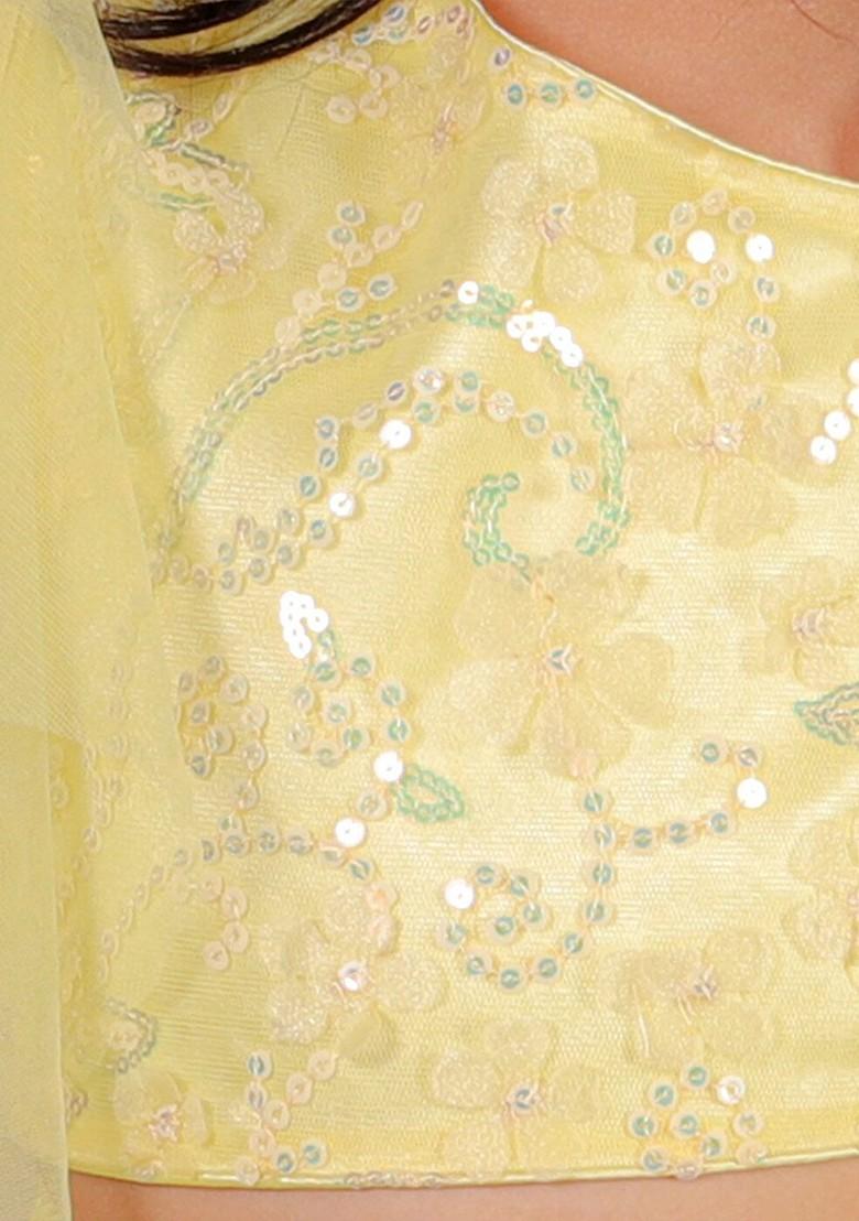 Yellow Embroidered Blended Lehenga Choli For Girls - Indya