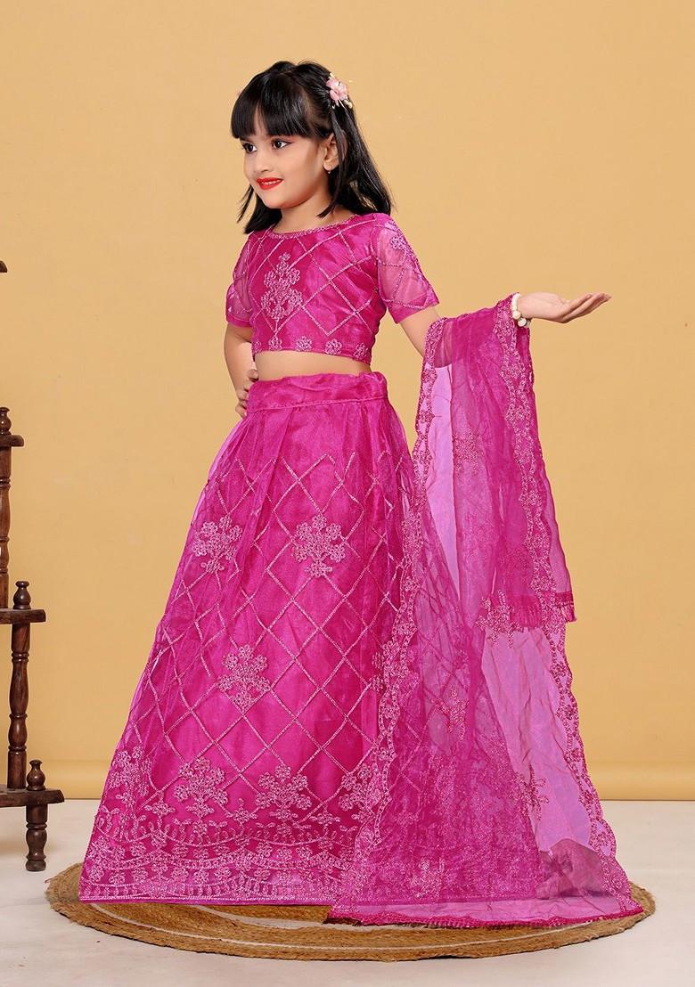 Pink Embellished Blended Lehenga Choli For Girls - Indya