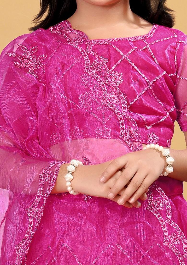 Pink Embellished Blended Lehenga Choli For Girls - Indya