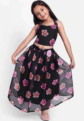 Black Printed Blended Lehenga Choli For Girls