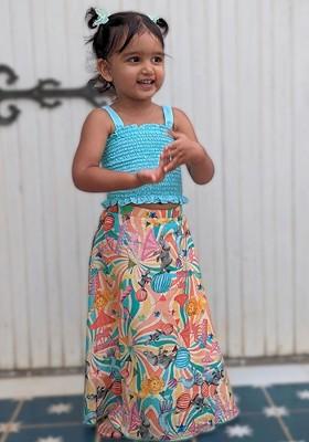 Multicolor Embroidered Cotton Blend Lehenga Choli For Girls