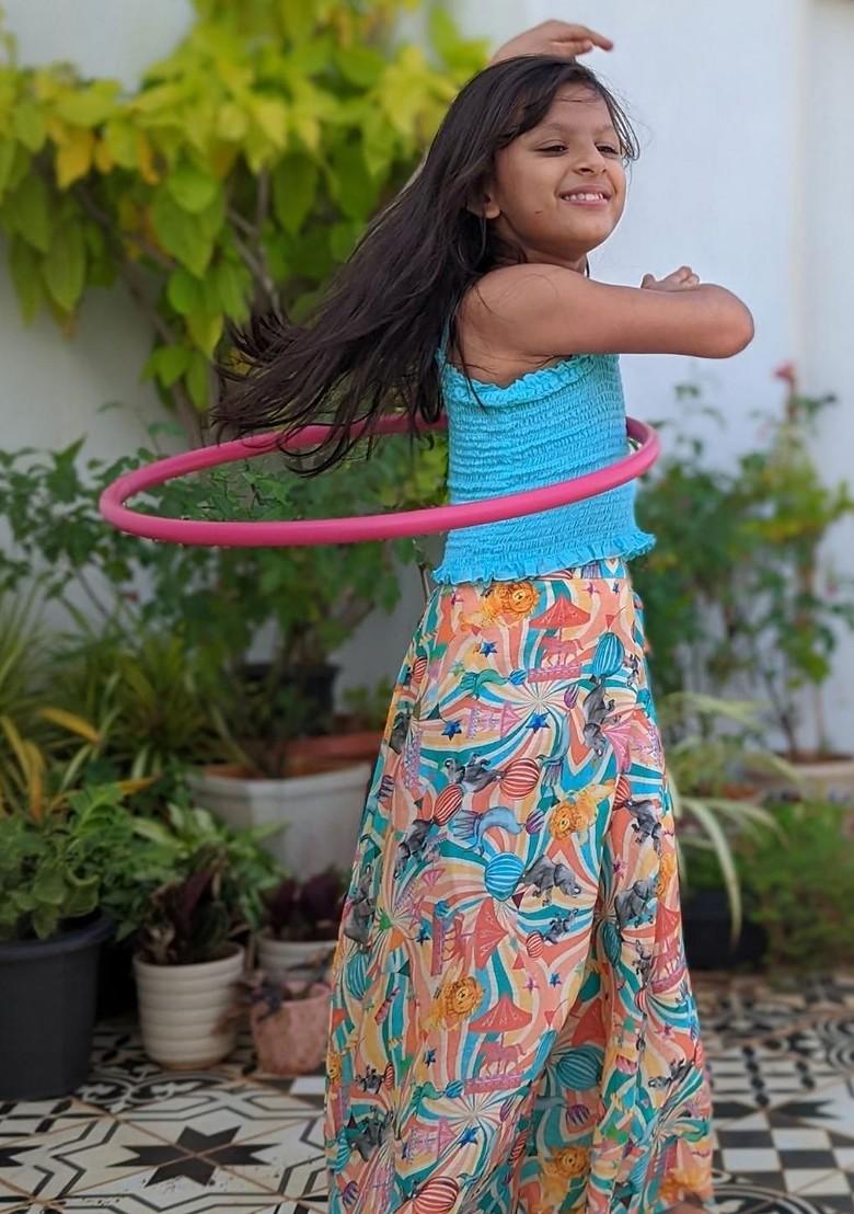 Multicolor Embroidered Cotton Blend Lehenga Choli For Girls - Indya