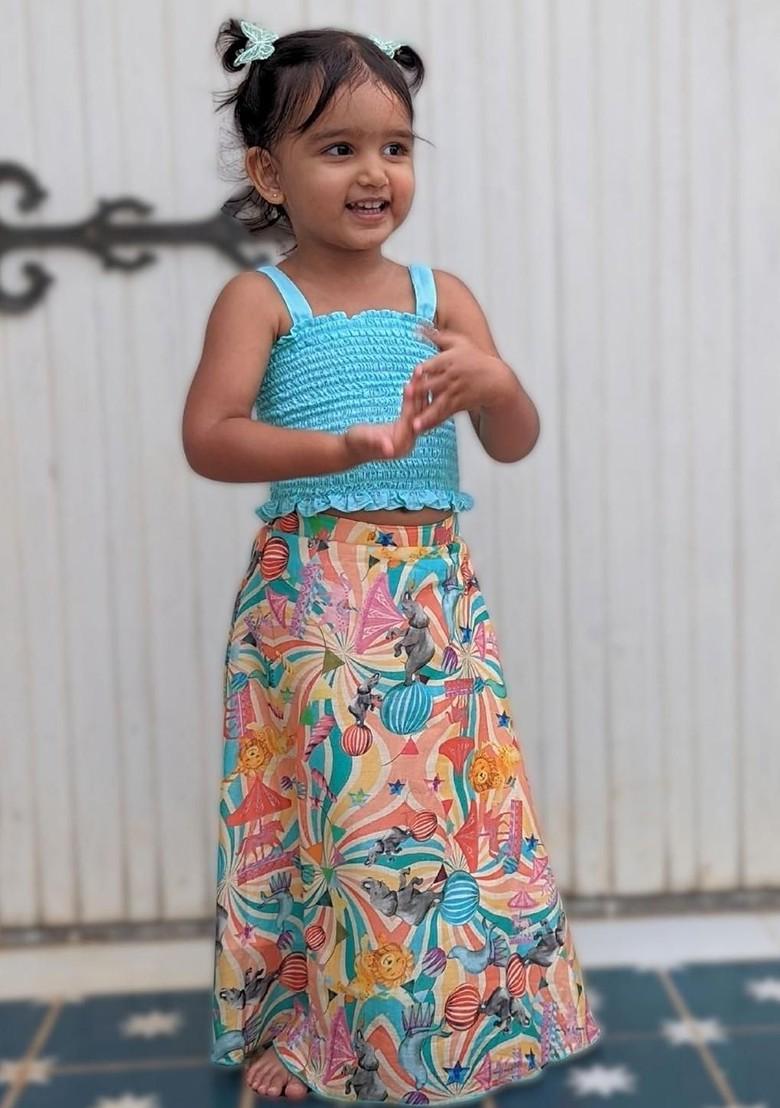 Multicolor Embroidered Cotton Blend Lehenga Choli For Girls - Indya