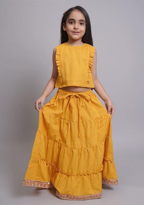 Yellow Printed Blended Lehenga Choli For Girls — view on Indya