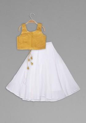 Gold Embroidered Blended Lehenga Choli For Girls