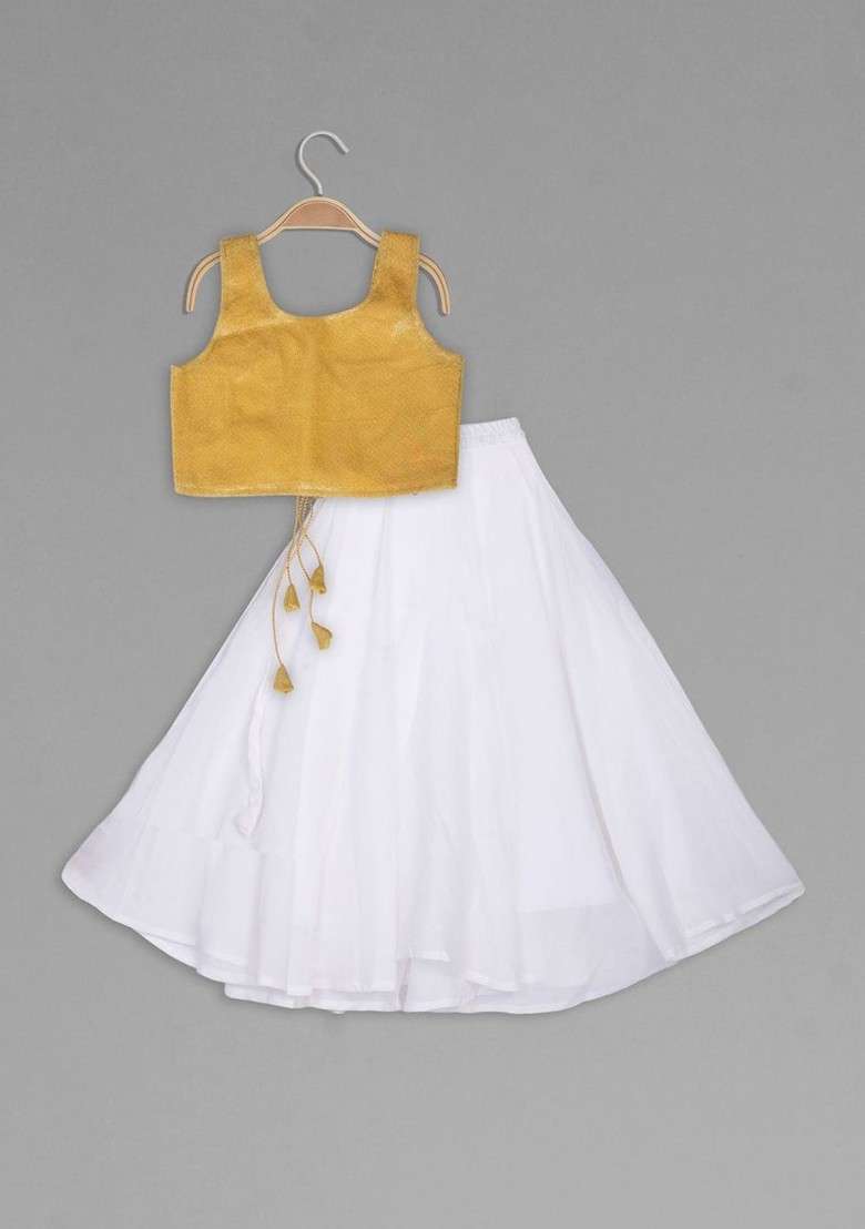 Gold Embroidered Blended Lehenga Choli For Girls - Indya