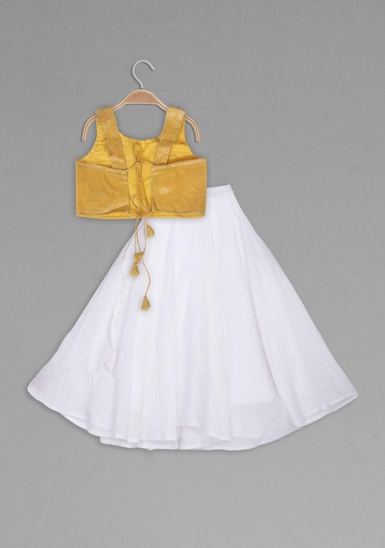 Gold Embroidered Blended Lehenga Choli For Girls - Indya