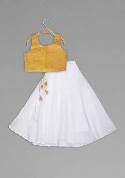 Gold Embroidered Blended Lehenga Choli For Girls