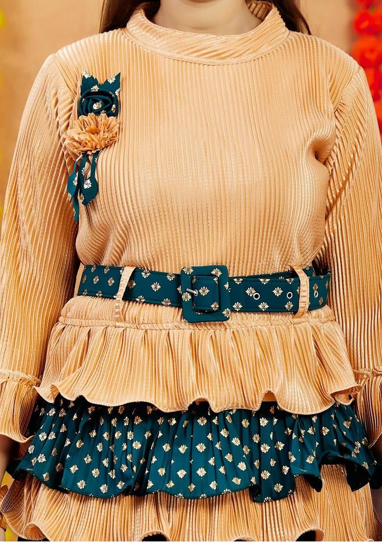 Beige Embroidered Georgette Lehenga Choli For Girls - Indya