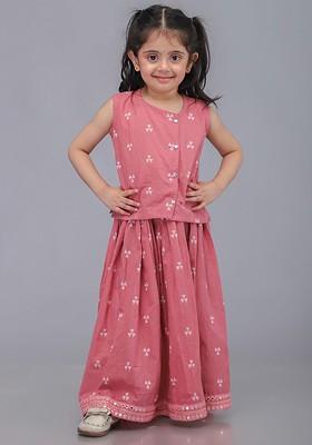 Pink Printed Blended Lehenga Choli For Girls
