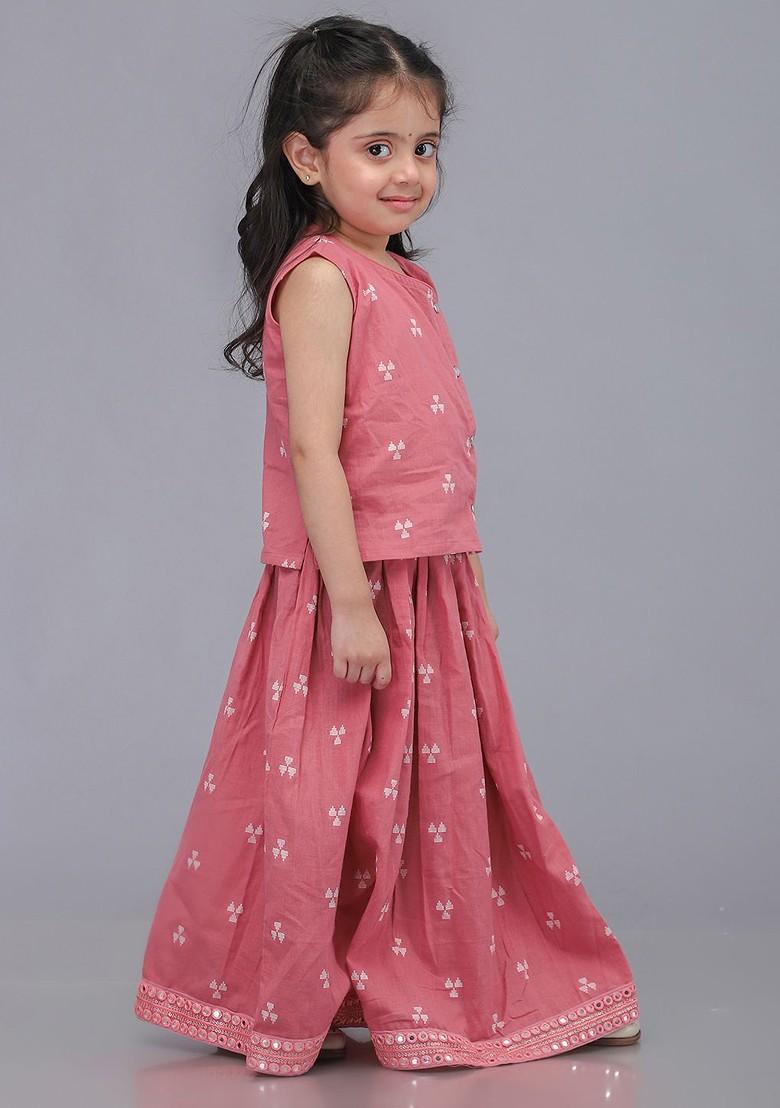 Pink Printed Blended Lehenga Choli For Girls - Indya