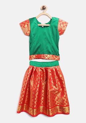 Red Embroidered Silk Lehenga Choli For Girls