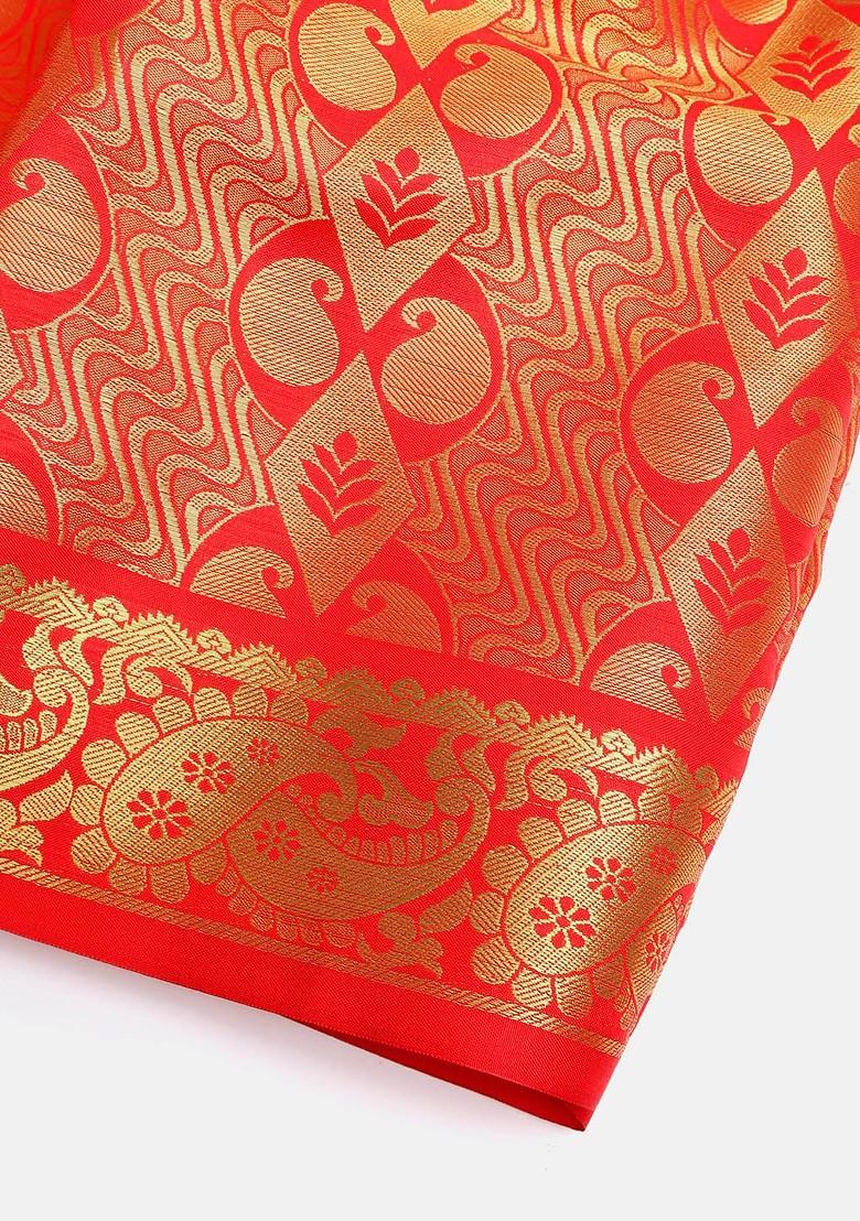 Red Embroidered Silk Lehenga Choli For Girls - Indya