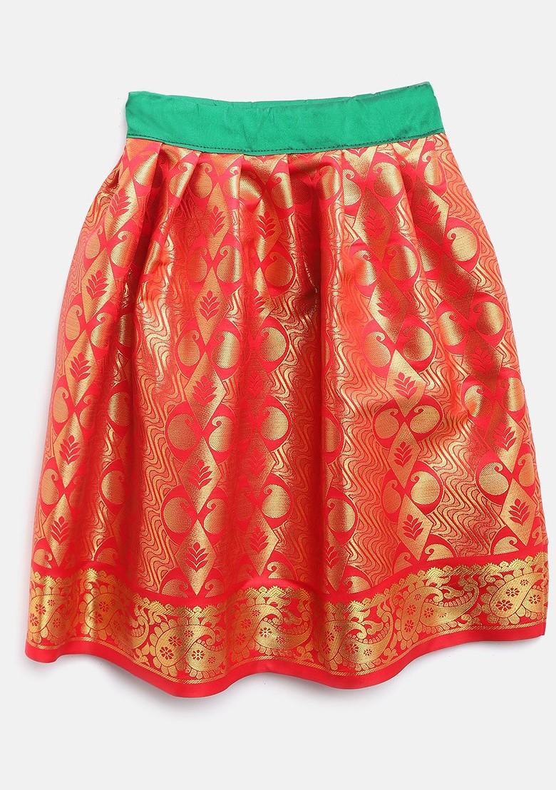 Red Embroidered Silk Lehenga Choli For Girls - Indya