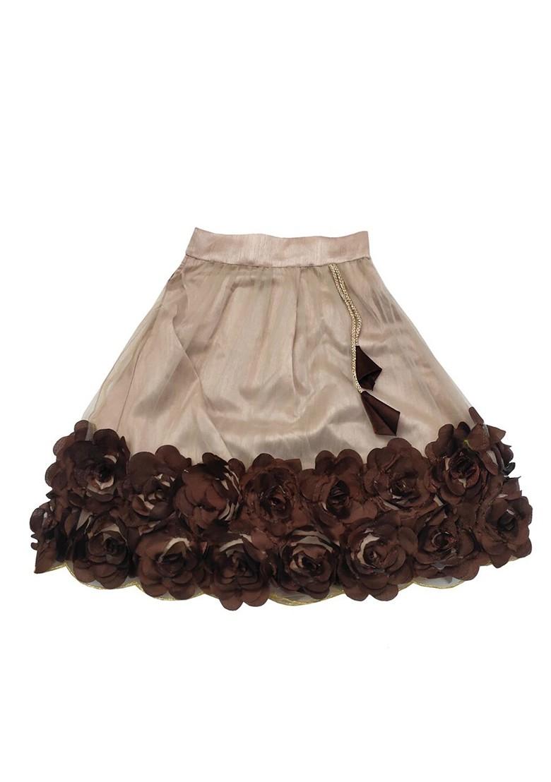 Beige Embroidered Blended Lehenga Choli For Girls - Indya