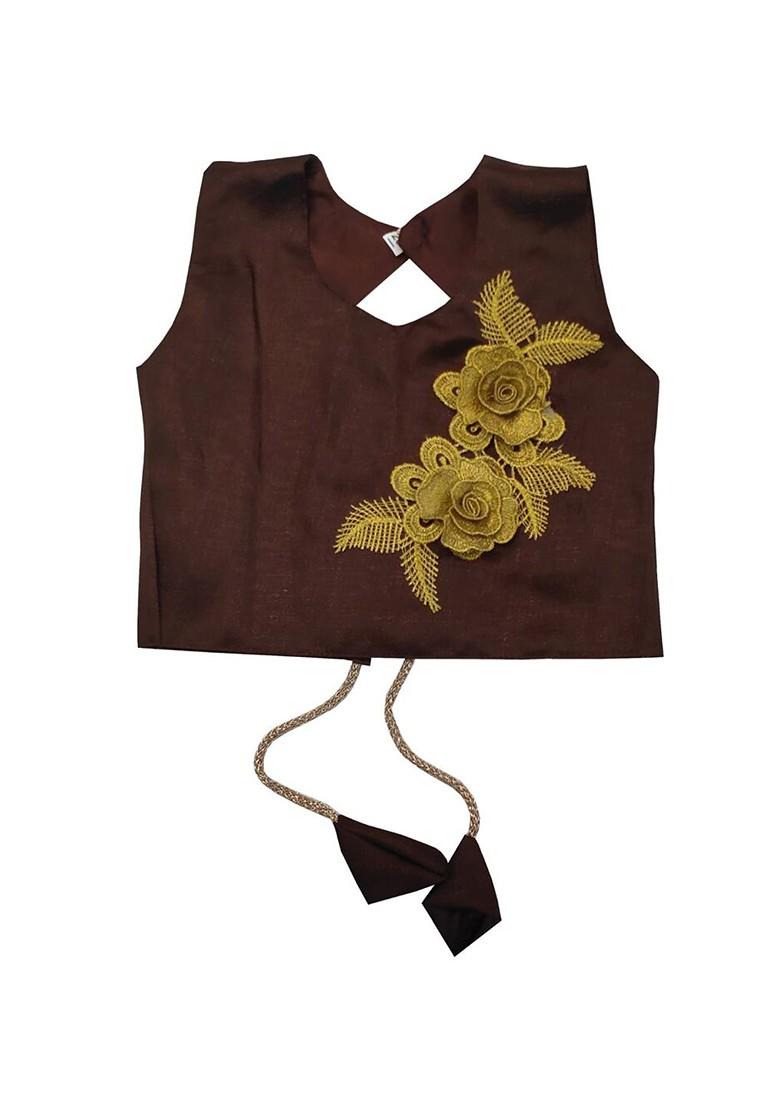 Beige Embroidered Blended Lehenga Choli For Girls - Indya