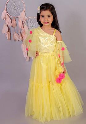 Yellow Embroidered Blended Lehenga Choli For Girls