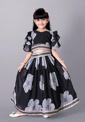 Black Printed Silk Lehenga Choli For Girls