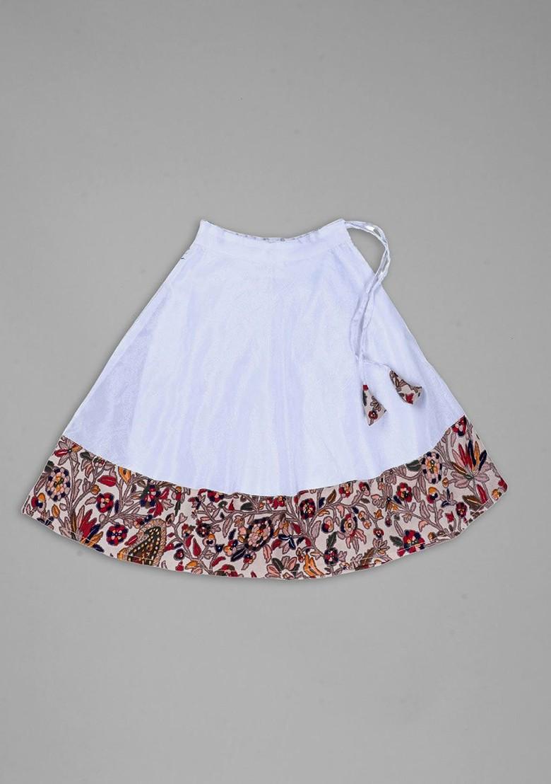 Cream Printed Blended Lehenga Choli For Girls - Indya