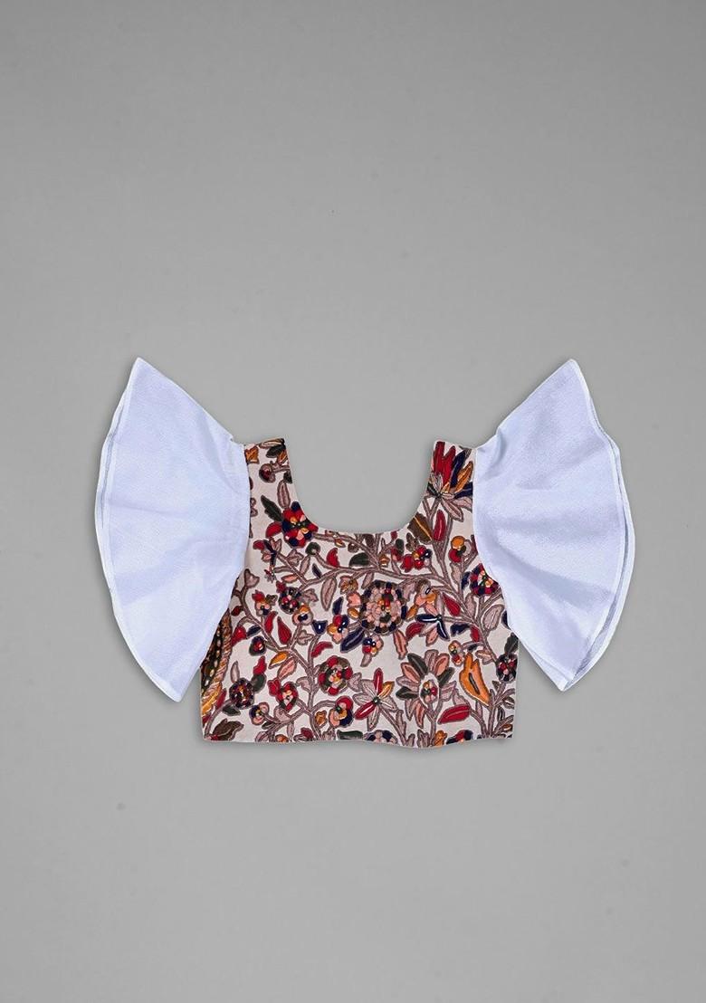 Cream Printed Blended Lehenga Choli For Girls - Indya